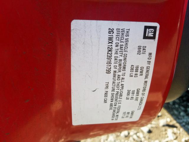 2G1WX12K239161799 - 2003 CHEVROLET MONTE CARLO SS  ფოტო 10