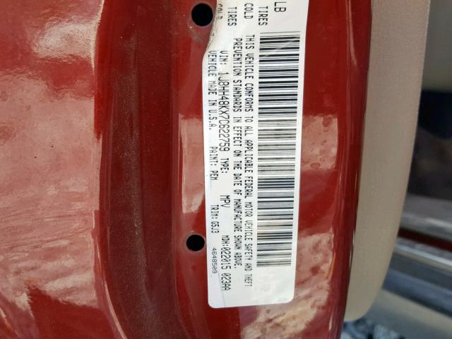 1J8HH48KX7C622759 - 2007 JEEP COMMANDER 红色 照片 10