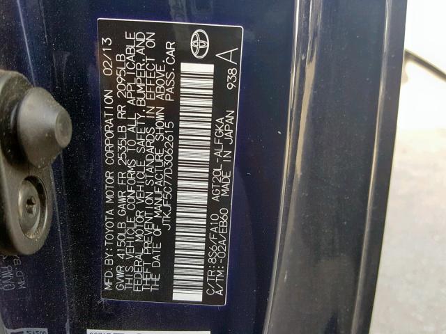 JTKJF5C77D3062615 - 2013 TOYOTA SCION TC ლურჯი ფოტო 10