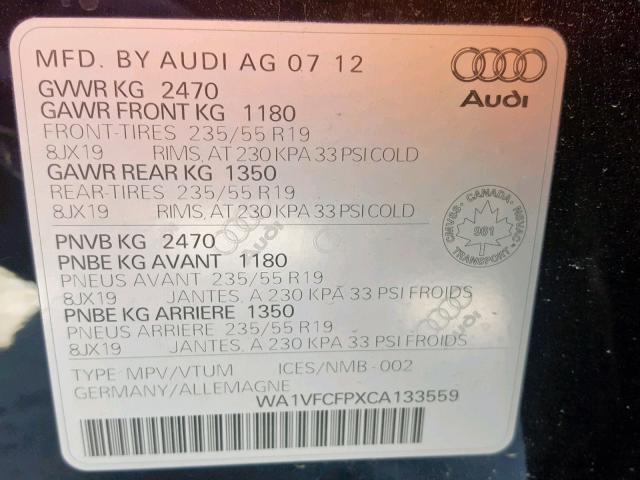 WA1VFCFPXCA133559 - 2012 AUDI Q5 PRESTIG BLACK photo 10