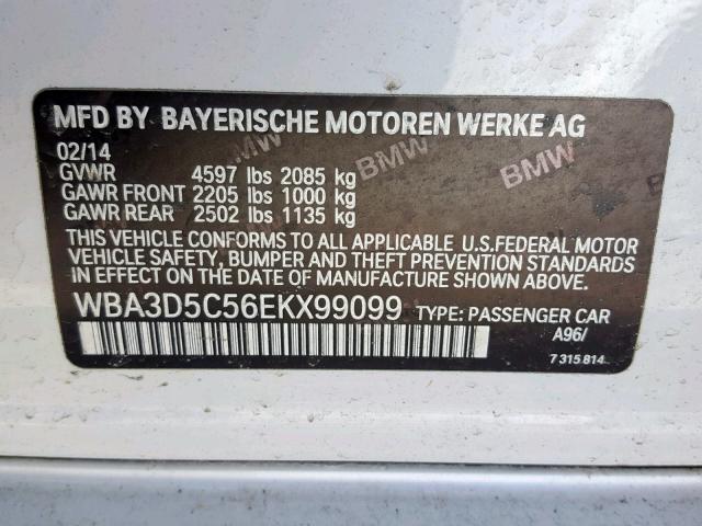 WBA3D5C56EKX99099 - 2014 BMW 328 D WHITE photo 10