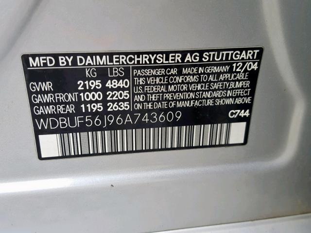 WDBUF56J96A743609 - 2006 MERCEDES-BENZ E 350 SILVER photo 10