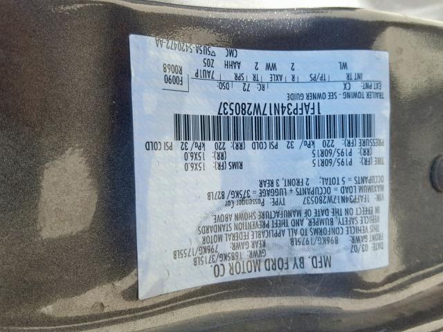 1FAFP34N17W280537 - 2007 FORD FOCUS ZX4 CHARCOAL photo 10