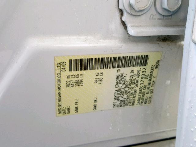 1N4BL21E89C179332 - 2009 NISSAN ALTIMA 3.5 WHITE photo 10