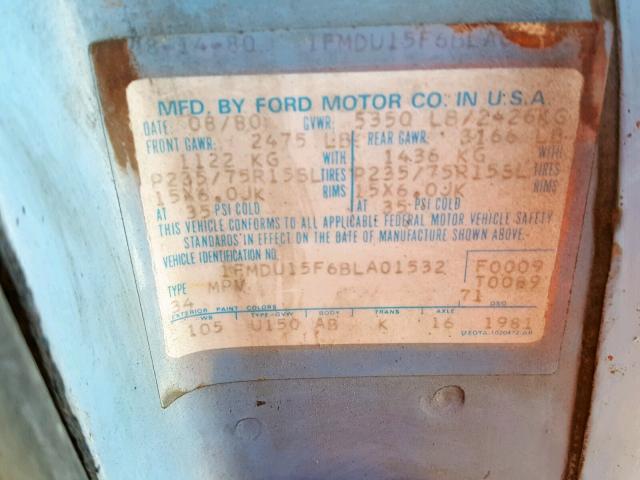 1FMDU15F6BLA01532 - 1981 FORD BRONCO U10 BLACK photo 10