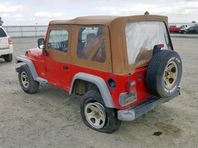 1J4FY29P9WP748321 - 1998 JEEP WRANGLER / RED photo 3