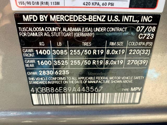 4JGBB86E89A443567 - 2009 MERCEDES-BENZ ML 350 SILVER photo 10