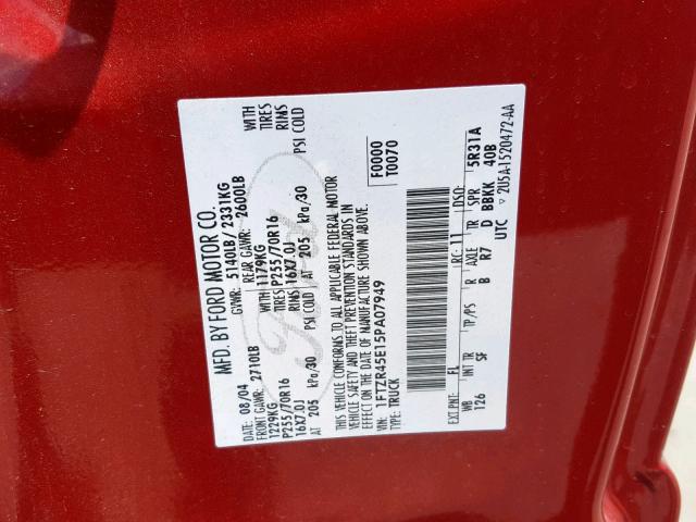 1FTZR45E15PA07949 - 2005 FORD RANGER SUP RED photo 10