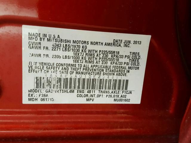 4A4AP3AU1DE024411 - 2013 MITSUBISHI OUTLANDER RED photo 10