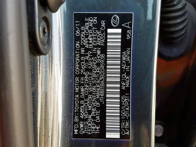 JTHBB1BA3B2045938 - 2011 LEXUS HS 250H GRAY photo 10