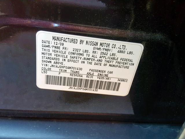 JN1AJ0HP0AM701430 - 2010 INFINITI EX35 BASE BROWN photo 10