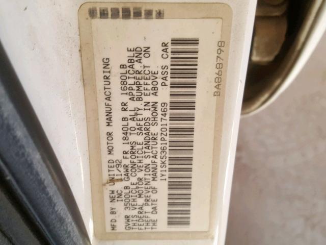 1Y1SK5361PZ017469 - 1993 GEO PRIZM BASE თეთრი ფოტო 10