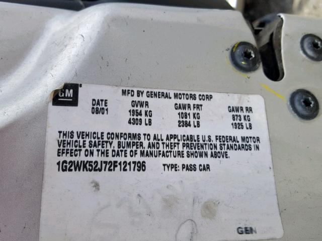 1G2WK52J72F121796 - 2002 PONTIAC GRAND PRIX 银色 照片 10