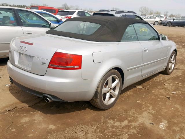 WAUDH48H77K021323 - 2007 AUDI A4 3.2 CAB SILVER photo 4