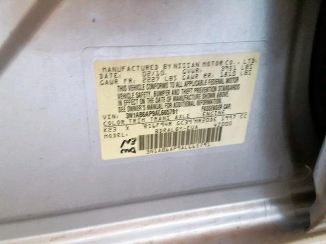 3N1AB6AP9AL665791 - 2010 NISSAN SENTRA 2.0 SILVER photo 10