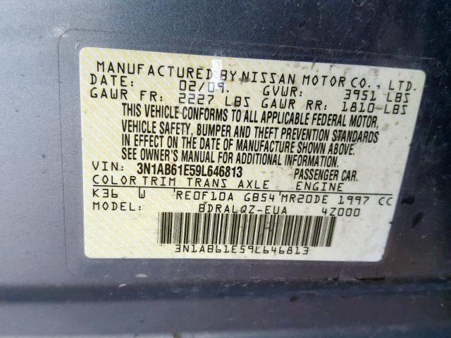 3N1AB61E59L646813 - 2009 NISSAN SENTRA 2.0 GRAY photo 10