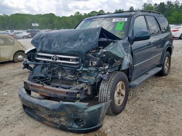 5TDZT38A72S135392 - 2002 TOYOTA SEQUOIA LI GREEN photo 2