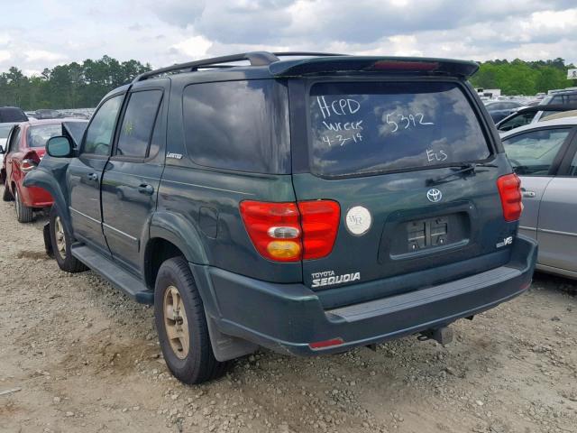 5TDZT38A72S135392 - 2002 TOYOTA SEQUOIA LI GREEN photo 3