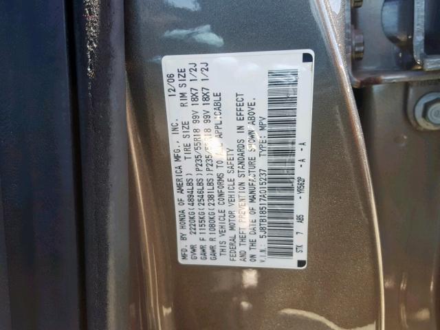 5J8TB18517A015237 - 2007 ACURA RDX TECHNO BROWN photo 10