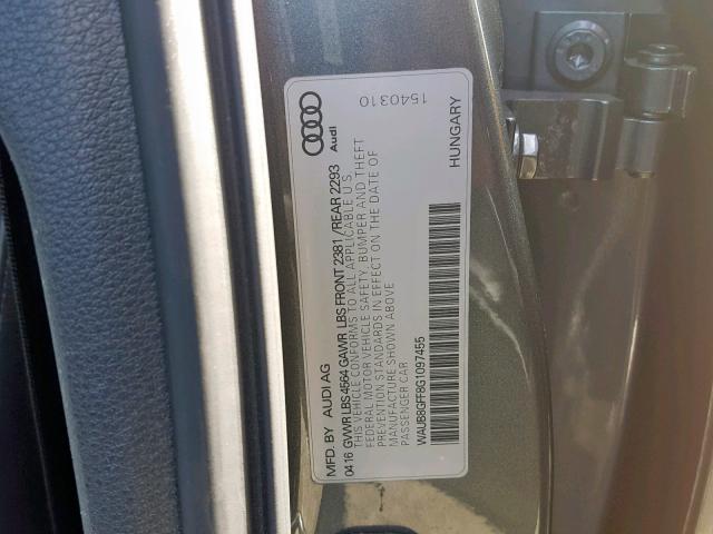 WAUB8GFF8G1097455 - 2016 AUDI A3 PREMIUM GRAY photo 10