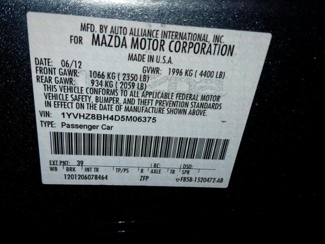 1YVHZ8BH4D5M06375 - 2013 MAZDA 6 SPORT BLUE photo 10