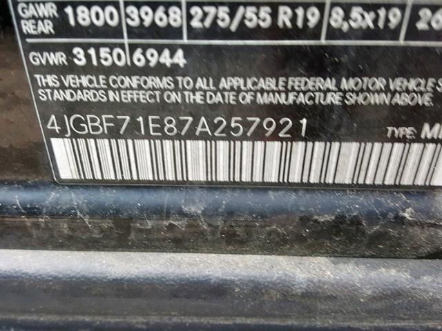 4JGBF71E87A257921 - 2007 MERCEDES-BENZ GL 450 4MA BLACK photo 10