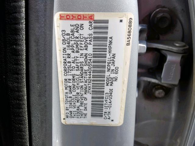 JTKKT624440055410 - 2004 TOYOTA SCION XA SILVER photo 10