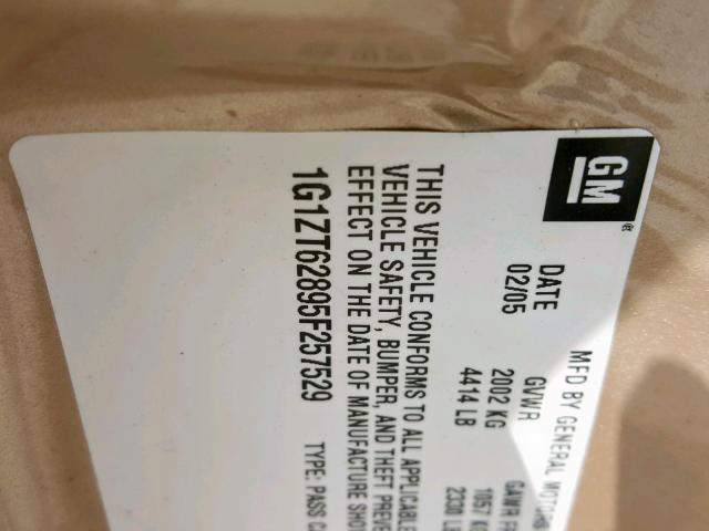 1G1ZT62895F257529 - 2005 CHEVROLET MALIBU MAX ოქროსფერი ფოტო 10