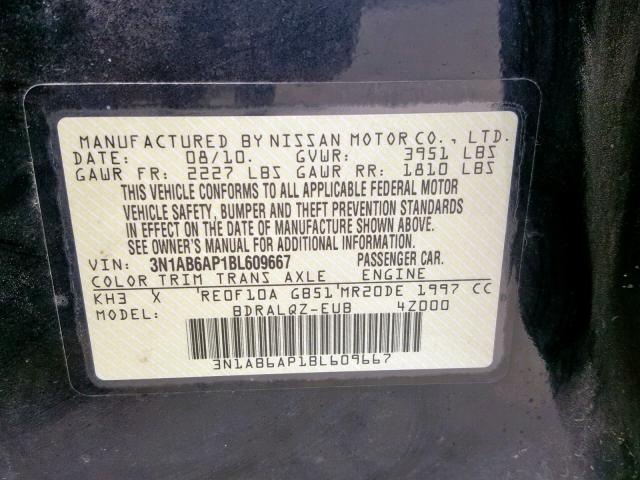 3N1AB6AP1BL609667 - 2011 NISSAN SENTRA 2.0 BLACK photo 10