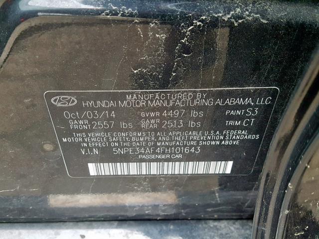 5NPE34AF4FH101643 - 2015 HYUNDAI SONATA SPO BLACK photo 10