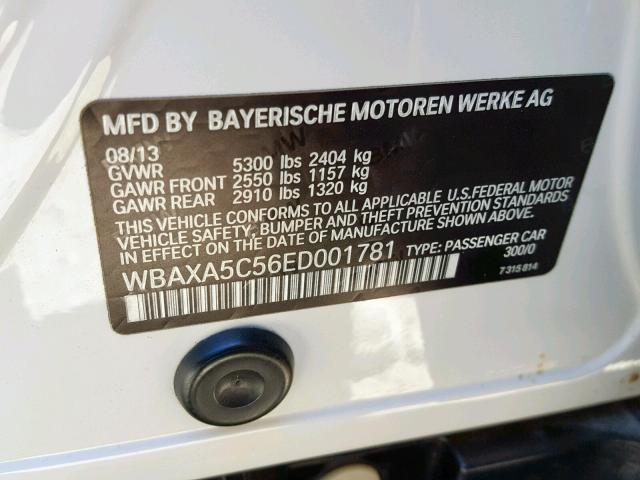 WBAXA5C56ED001781 - 2014 BMW 535 D WHITE photo 10
