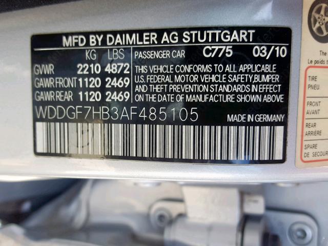 WDDGF7HB3AF485105 - 2010 MERCEDES-BENZ C 63 AMG SILVER photo 10