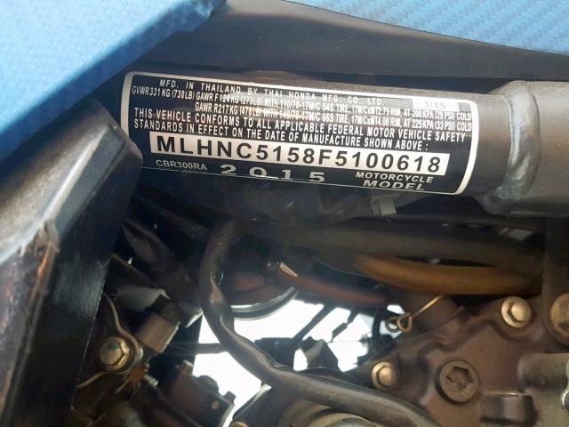 MLHNC5158F5100618 - 2015 HONDA CBR300 RA BLUE photo 10