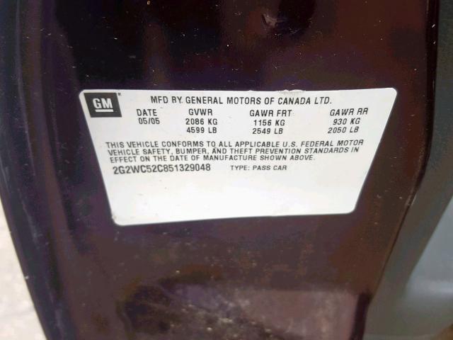 2G2WC52C851329048 - 2005 PONTIAC GRAND PRIX BURGUNDY photo 10