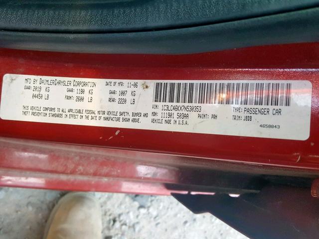 1C3LC46KX7N530353 - 2007 CHRYSLER SEBRING RED photo 10