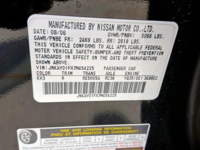 JNKAY01FX7M454225 - 2007 INFINITI M35 BASE BLACK photo 10