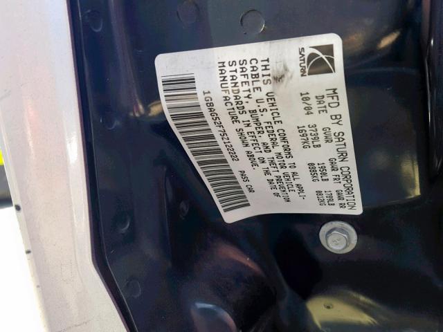 1G8AG52F75Z122222 - 2005 SATURN ION LEVEL SILVER photo 10