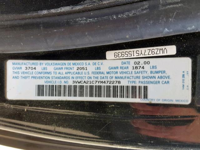 3VWCA21C7YM472278 - 2000 VOLKSWAGEN NEW BEETLE Qara foto 10