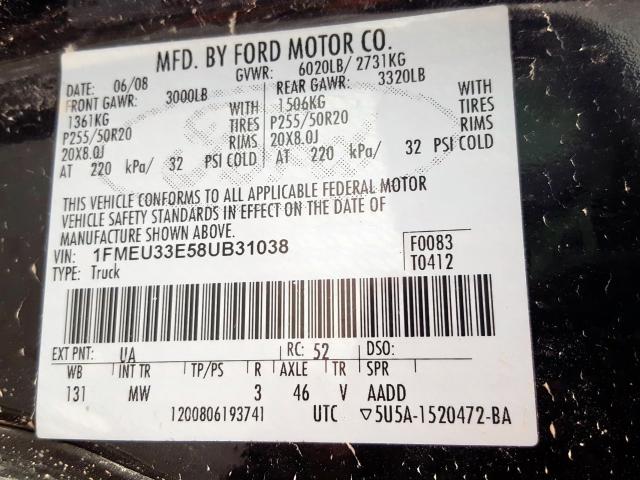 1FMEU33E58UB31038 - 2008 FORD EXPLORER SPORT TRAC LIMITED  photo 10