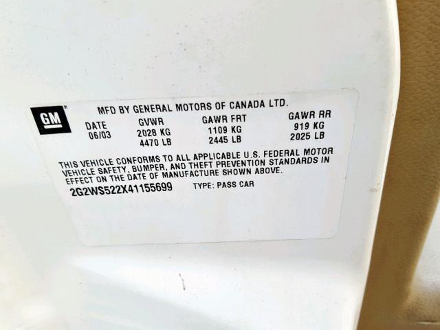 2G2WS522X41155699 - 2004 PONTIAC GRAND PRIX 白色 照片 10