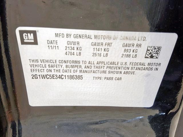 2G1WC5E34C1186385 - 2012 CHEVROLET IMPALA LTZ BLACK photo 10