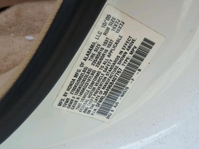 5FNRL38496B407767 - 2006 HONDA ODYSSEY EX WHITE photo 10