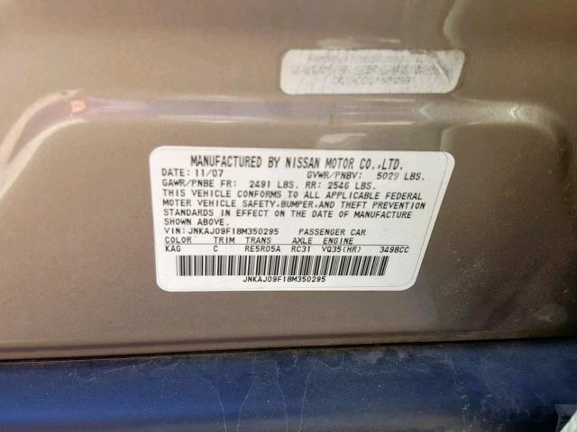 JNKAJ09F18M350295 - 2008 INFINITI EX35 BASE Gümüş foto 10