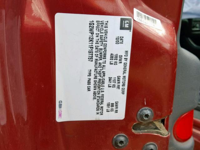 1G2WP12K11F197757 - 2001 PONTIAC GRAND PRIX 栗色 照片 10