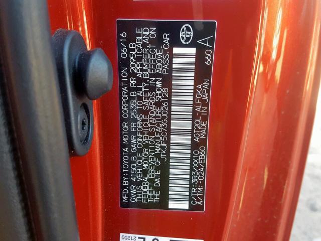 JTKJF5C73GJ026128 - 2016 TOYOTA SCION TC RED photo 10