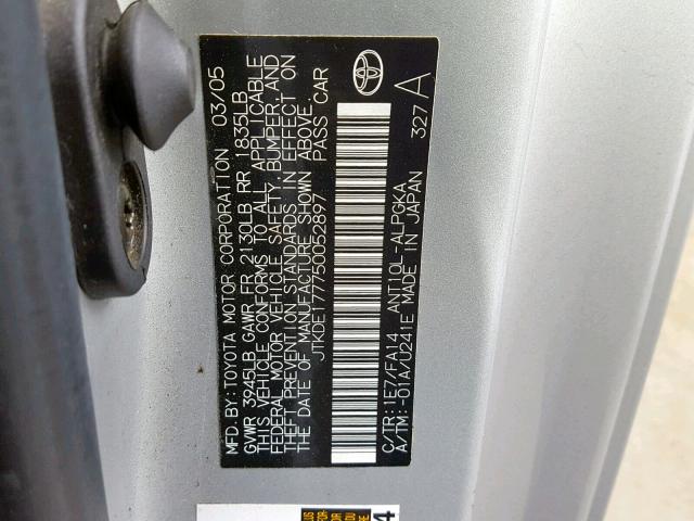 JTKDE177750052897 - 2005 TOYOTA SCION TC ვერცხლისფერი ფოტო 10