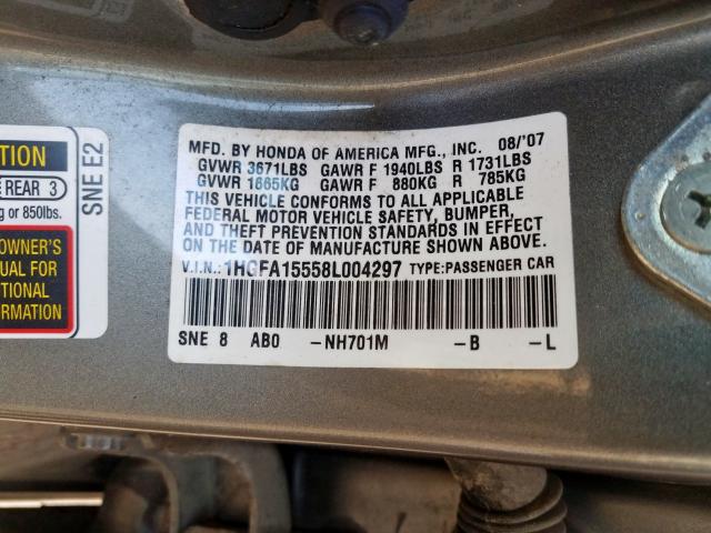 1HGFA15558L004297 - 2008 HONDA CIVIC LX  photo 10