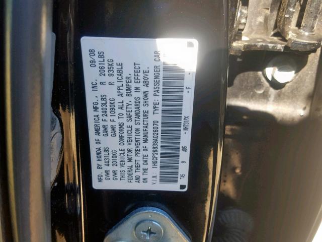 1HGCP26839A026070 - 2009 HONDA ACCORD EXL BLACK photo 10