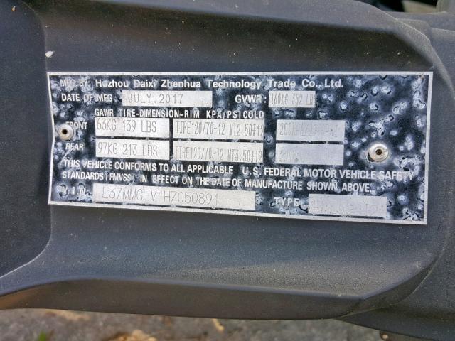 L37MMGFV1HZ050891 - 2017 DAIX SCOOTER შავი ფოტო 10