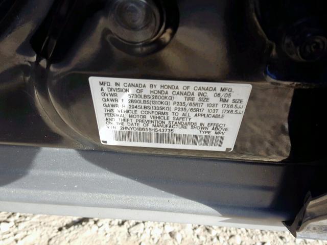 2HNYD18655H543735 - 2005 ACURA MDX TOURIN BLACK photo 10